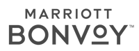 The image contains the Marriott Bonvoy logo, which includes the text "Marriott Bonvoy" in a stylized font on a white background. logo on footer section.