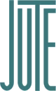 The image shows the word "JUTE" rendered in a vertical alignment with tall, narrow letters in a teal color.