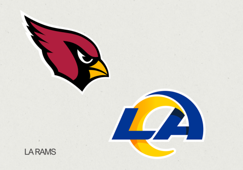 Logos of Arizona Cardinals and LA Rams with text "SOFI STADIUM."