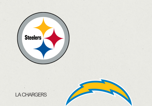 Logos of Pittsburgh Steelers and LA Chargers, with "Sofi Stadium" text present.